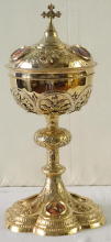 French Antique solid silver gilt Gothic Ciborium